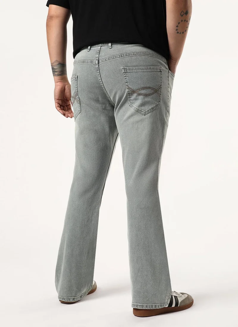 Urbano Fashion  Urbano Plus Men's Light Grey Bootcut Fit Mid Rise Tinted Heavy Washed Jeans Stretchable for Men | Best Price UAE